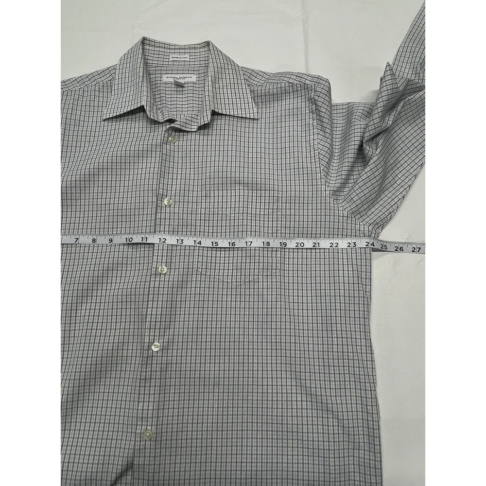 Banana Republic Classic‎ Fit Mens White Blue Checked L/S Button Up Shirt L